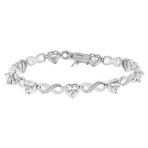Cate & Chloe Amanda 18k White Gold Plated Silver Tennis Bracelet Heart CZ Stones